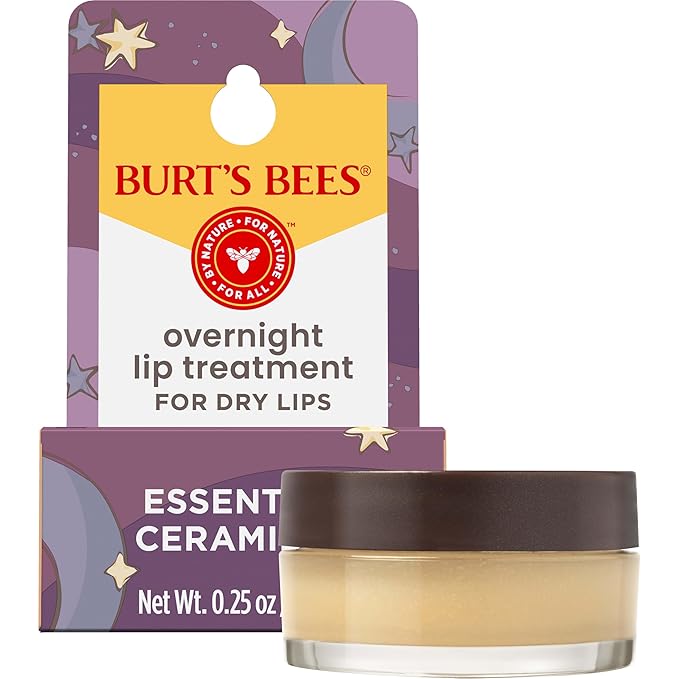 Burt's Bees Back To School Dorm Essentials, Original Overnight Intensive Lip Treatment, Moisturizing, Restorative, Reduces Fine Lines, Vitamin E, Ceramides Oils, Natural Origin Lip Care, 0.25 Oz.