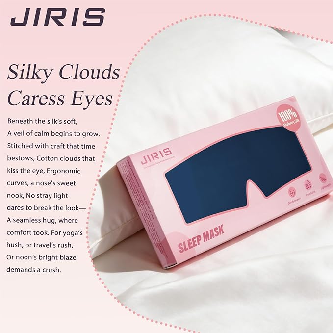 Silk Sleep Eye Mask for Side Sleeper Men Women, Eye Mask Sleeping 100% 22 Momme Pure Mulberry Silk for Travel, Face-Hugging Padded Eye Cover for Sleeping with Adjustable Band-Navy Blue