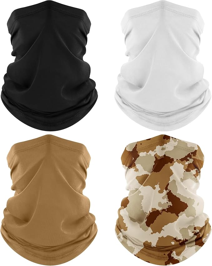 ROXUN 4 Pack Neck Gaiter, Cooling Breathable Face Mask UV Protection Scarf Hiking Bandana for Men/Women