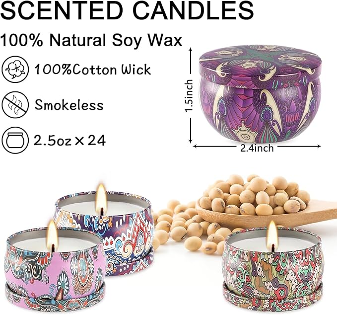 YOROXRG 24Pack Scented Candles,Soy Wax Jar Candles,Aromatherapy Candles for Home 2.5 OZ Scented Candles for Mom for Christmas Candles, Birthday, Thanksgiving, Mother's Day,Valentine'sDay