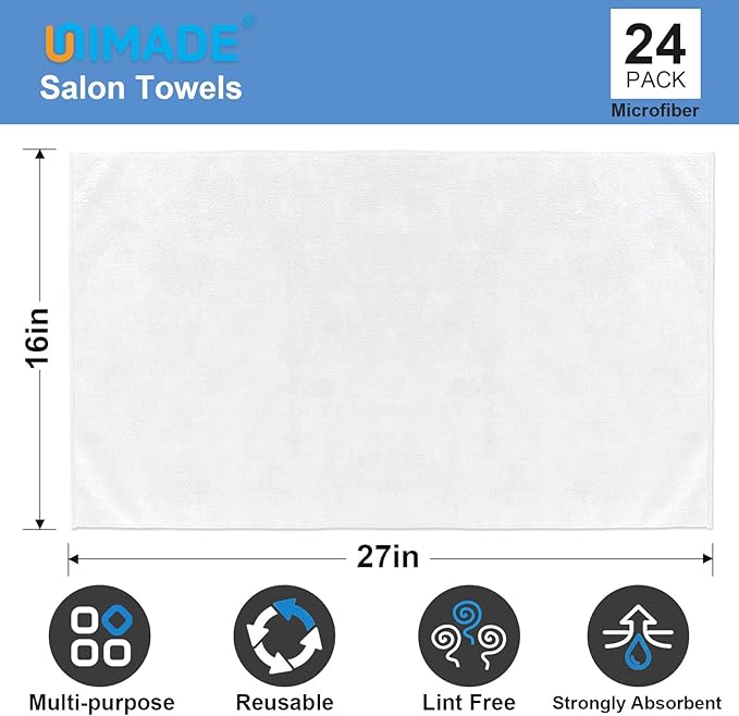 UNIMADE 24 Pack Hand Towels Set - Highly Absorbent and Quick Drying Microfiber Gym Towels, Premium Wash Cloths for Bathroom, Salon, Gym, Shower, Hotel, and Spa - 16x27 inch (White)