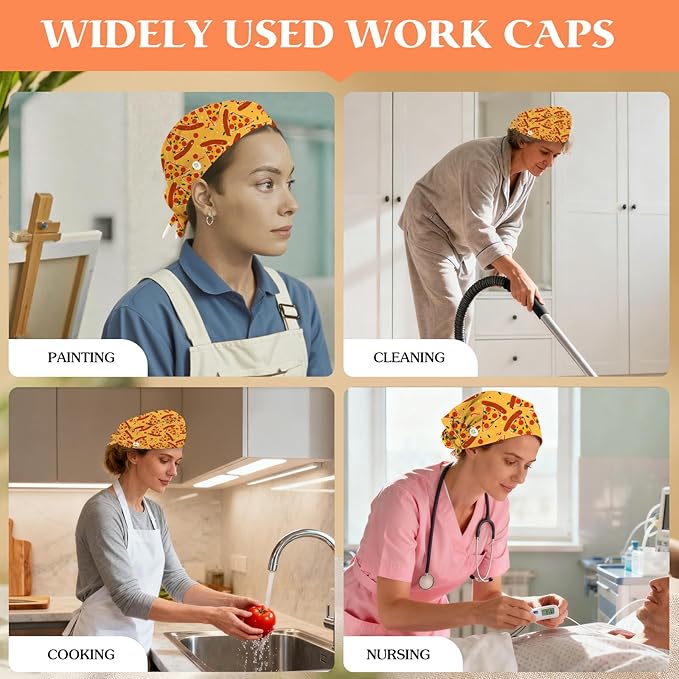 Adjustable Scrub Cap with Buttons & Sweatband, Working Hat with Elastic Tie Back, Unisex Nurse Surgical Caps for Women & Men