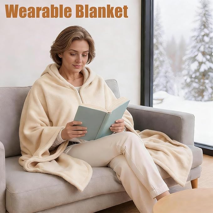 FXK Sunflower Gift Baskets for Women, Self Care Package with Wearable Blanket, Socks, Candle, Mug & Greeting Card - Birthday, Get Well, Thinking of You Gifts for Mom Wife Best Friend- Almond