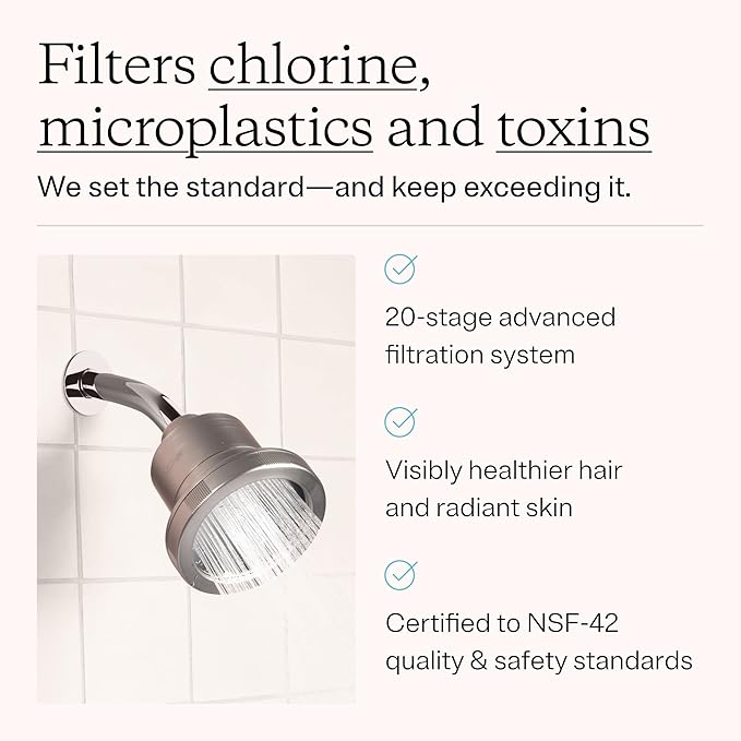 MDhair Filtered Shower Head for Healthier Hair & Skin – Removes Chlorine & Heavy Metals, High Pressure Shower Head Filter for Hard Water, Dermatologist-Formulated Water Softener for Hard Water