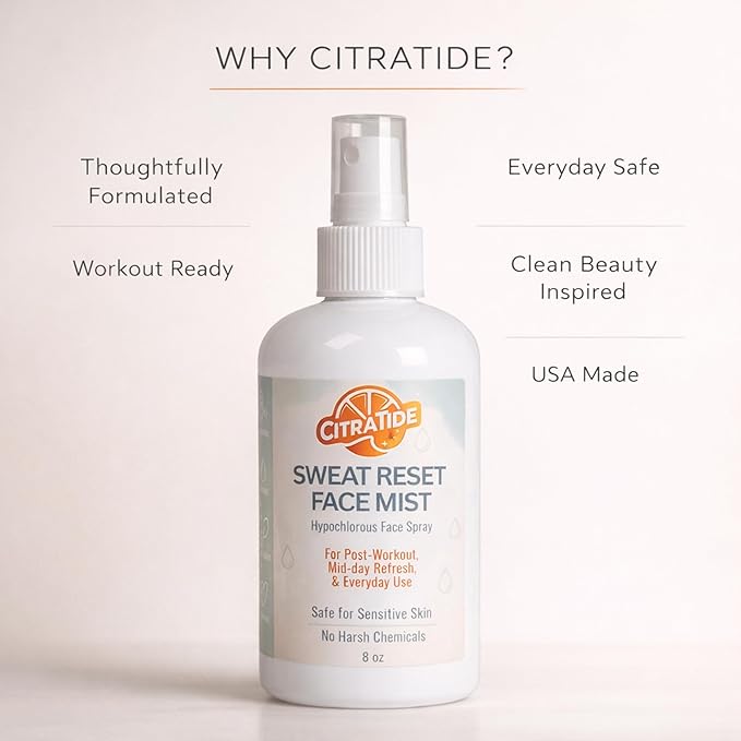 Sweat Reset Face Mist, 8 oz – Clarifying Hypochlorous Facial Spray for Acne-Prone, Oily & Sensitive Skin, Post Workout Cooling Mist for Clear-Looking Skin