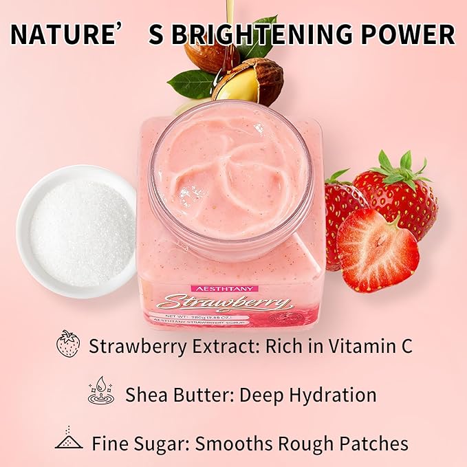 strawberry Body Scrub &Avocado Face & Body ScrubMoisturizing and Exfoliating Body, Face, Hand, Foot Scrub,Deep Cleansing 350ml (280g, strawberry)