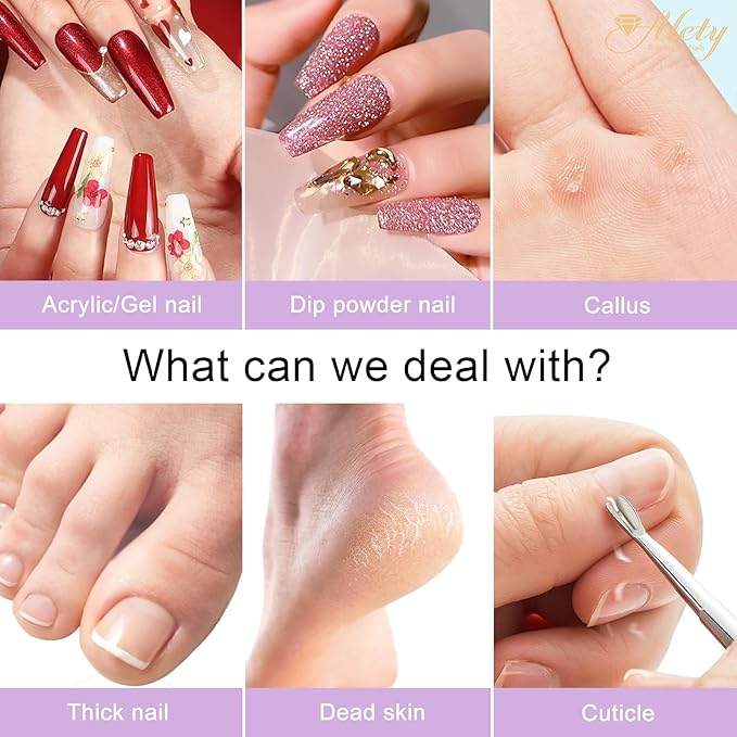 Alety Electric Nail Drill Kit, Portable File for Acrylic Gel Nails, Professional Machine Efile Manicure Pedicure Tools with Iridescent Bits Home Salon Use, Pink