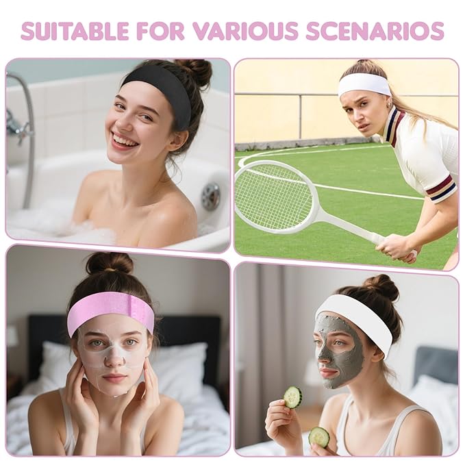 30Pcs Disposable Spa Facial Headbands, Non-Woven Stretch Disposable Headbands Soft SkinCare Facials Headwraps for Women Facial Washing Shower Sport Esthetician Adjustable Spa Headband