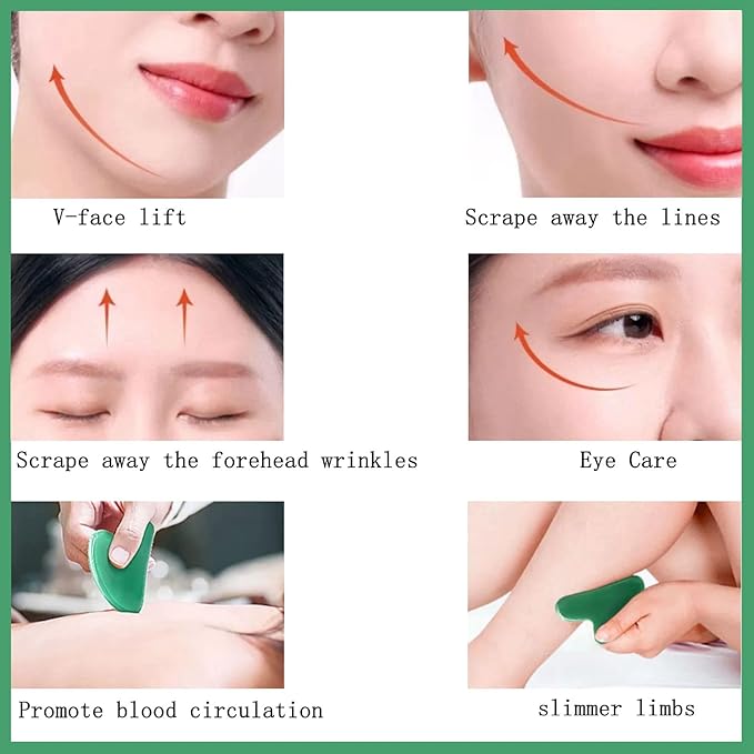 Gua Sha Jade Stone Gua Sha Massage Tool, Guasha Tool for Face and Body Skin Massage. Tools for SPA Acupuncture, Pink Stone for Body Face Neck and Eye, Skin Care Gift for Woman (deep Green)