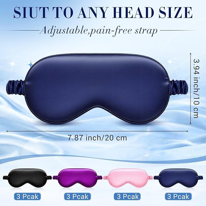 Cutecrop 12 Pcs Silk Sleep Masks Soft Satin Eye Masks with Adjustable Elastic Strap for Sleeping Comfortable Blindfold Eyeshade for Men Women Nap Night Travel Gifts (Pink, Black, Navy Blue, Purple)