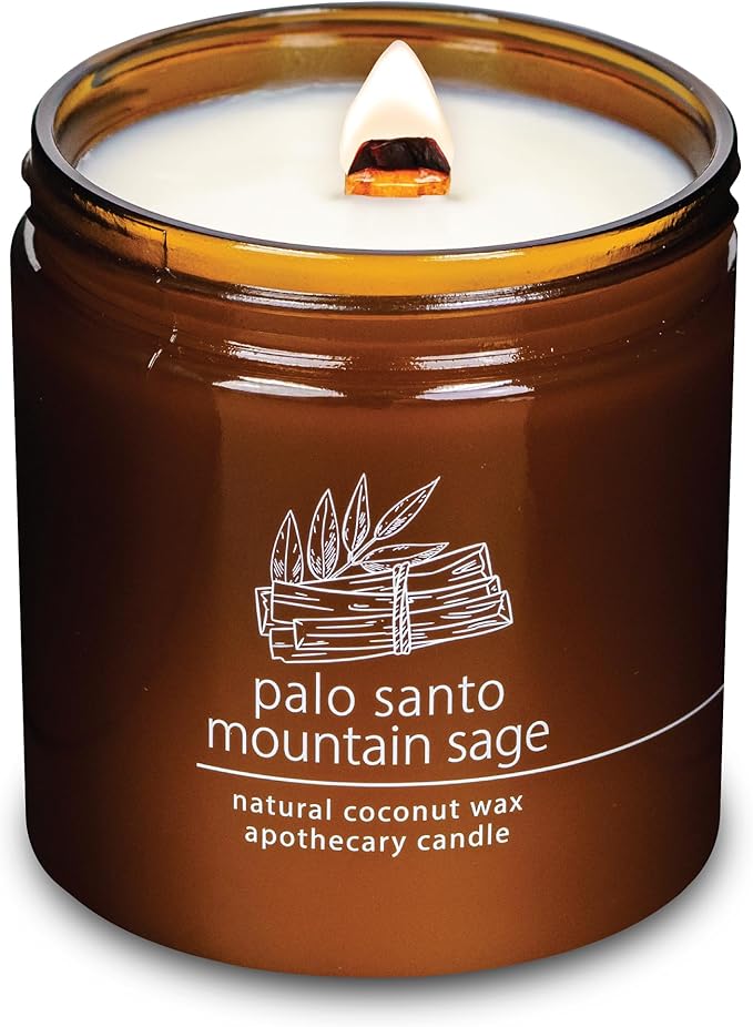 Hemlock Park Palo Santo Mountain Sage Apothecary Hand-Poured Scented Candle | Crackling Wood Wick, Botanical Fragrance & Coconut Wax | Up to 90 Hour Burn Time | 16 oz