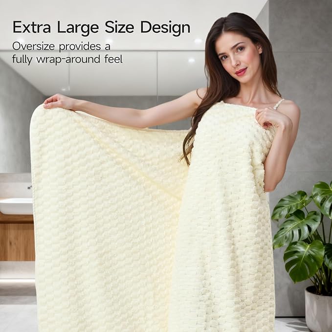 REDKISS Cream Microfiber Towels Set of 6-35x70 Inches Oversized Bath Sheets, Extra Large Bath Towels Set of 6, Super Soft Quick Dry Lint Free Absorbent Waffle Microfiber Shower Towels