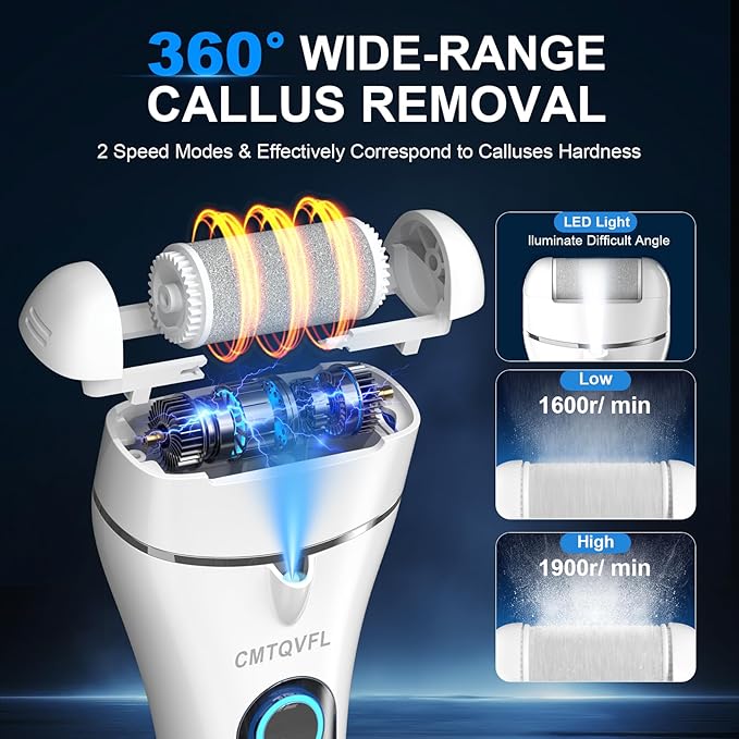 9.0 Upgrade Electric Foot Callus Remover CMTQVFL -【Removes 99.99% of Calluses in 2 Minutes】Professional Foot Callus Remover IPX7 Waterproof Electric Callus Remover for Feet Hard Care Dead Cracked Skin
