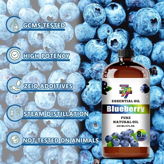 Blueberry Essential Oil - GV77ZF Blueberry Oils for Diffusers, Humidifiers, DIY Candles, Soap, Cleaning, Home, Office, Yoga, Massage, Gifts - 8 fl oz (240 ml)