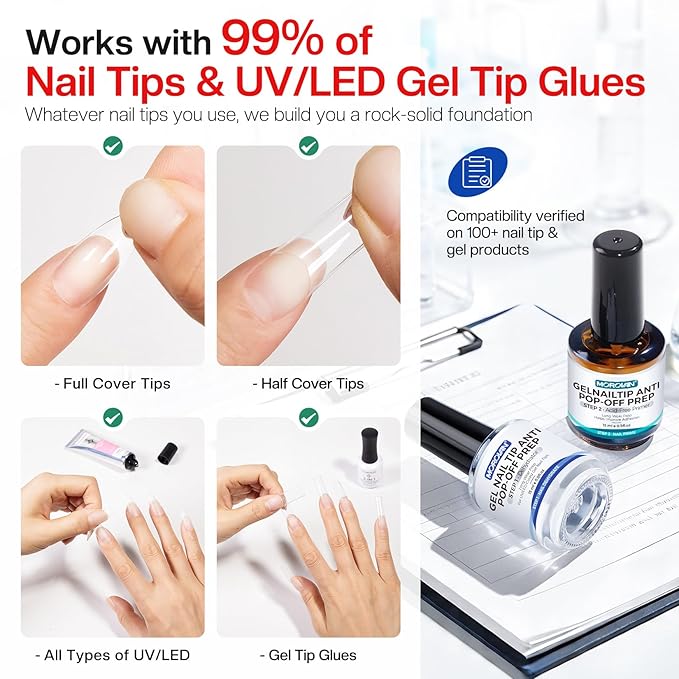 Morovan Nail Dehydrator and Primer for Tips: Only for UV-Cured Gel Nail Tips | Hema-Free Prep Dehydrate for Anti-Lifting | Acid-Free Bond Primer for 28+ Days Long Lasting Adhesion | Nail Supplies Kit