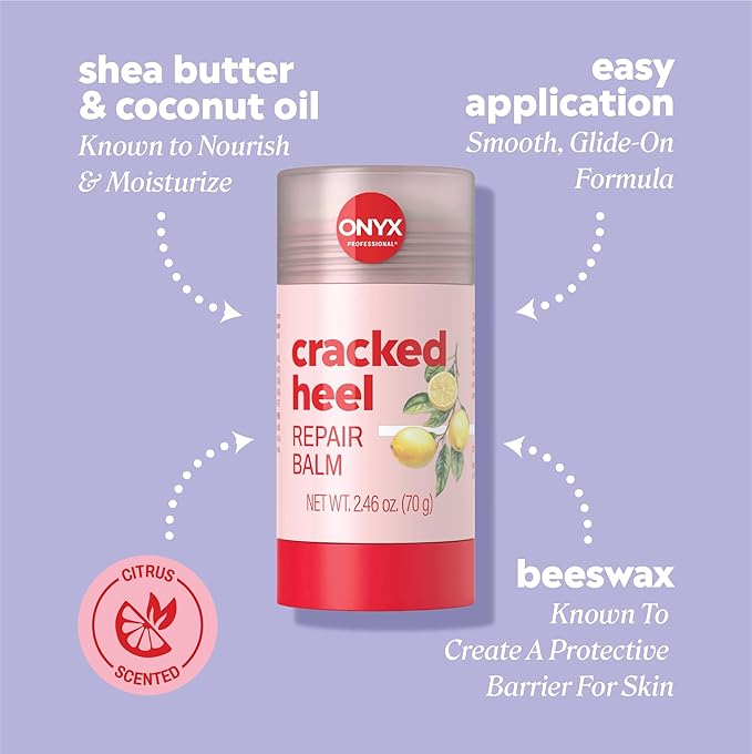 Onyx Professional Cracked Heel Repair Balm Stick for Dry Cracked Feet Treatment, Citrus Scent, 2 pack - Moisturizing Foot Balm, Rolls On, No Mess Like Foot Cream or Foot Lotion, Heel Treatment