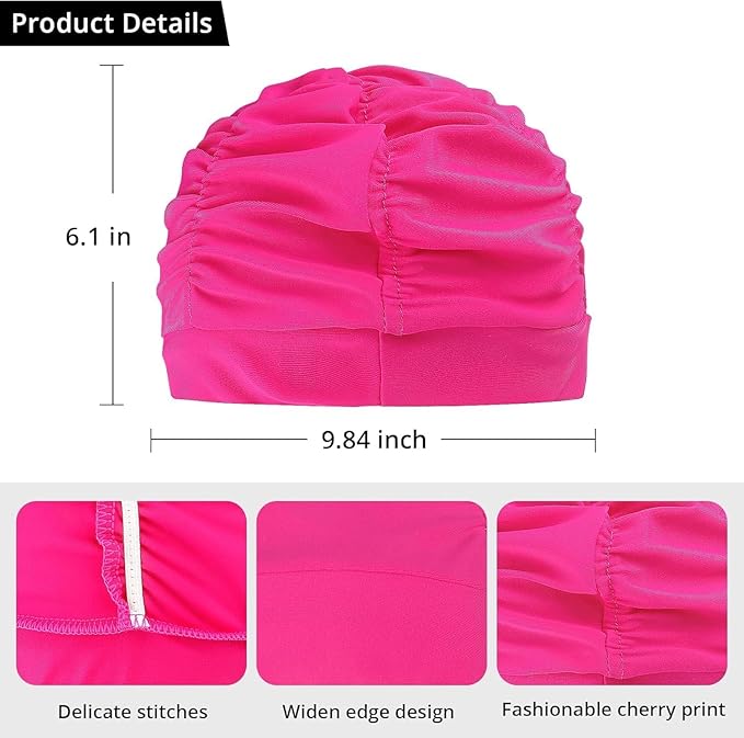 Swim Caps for Women Swimming,1 Pcs Fabric Nylon Cloth Swim Cap, Comfort Pleated Swimming Cap for Long Hair, Not Waterproof Elastic Bathing Caps, Swim Hat Keep Hairstyle Unchanged