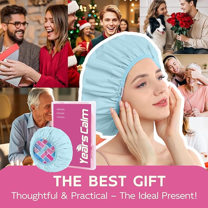 Years calm Waterproof Shower Cap for Women - Double-Layer Reusable Bath Cap with Elastic Band for Long/Short/Curly/Braids Hair, Washable & Travel-Friendly, Fit for Shower, Spa (Lattice Shower Cap)