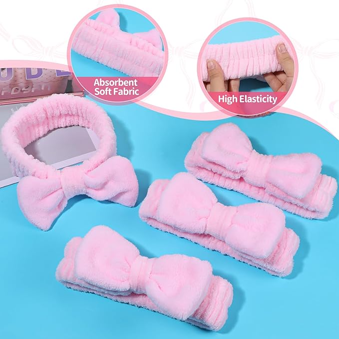 20 PCS Spa Headband Bulk, Pink Spa Headbands for Women Soft Hair Bands for Face Washing Skincare Headbands Hair Band Face Makeup Headband for Women Cosmetic Head Wraps for Shower Skin Care Yoga