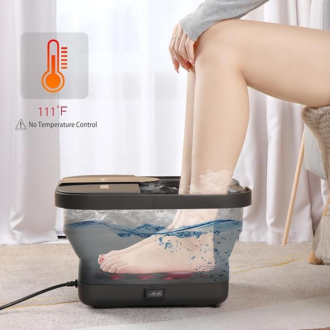 Beinilai Collapsible Foot Spa Bath with Heat,Bubble,Massage Rollers, Tea Tree Oil Foot Soak with Epsom Salt, Pedicure Foot File, Red Light,Removable Pumice Stone,Pedicure Foot Spa
