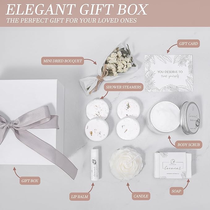 EXTALOW Spa Gifts for Women Bath and Body Gift Basket Mothers Day Gifts Coconut Lavender Home Spa Set Self Care Gift for Mom Sister Her Wife Birthday Gifts Spa Kit Care Package Thank You Gift