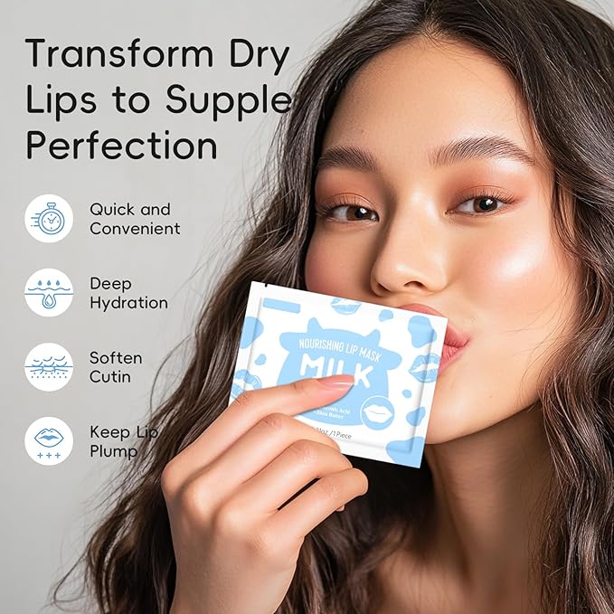 AKARY Milk Hydrating Lip Mask Gels with Hyaluronic Acid, Shea Butter & Vitamin E – Ultra Moisturizing, Soften Cuticle, Keep Plump Lip Patches for Dry Lips, Hydration & Repair, Day & Night Use (10)
