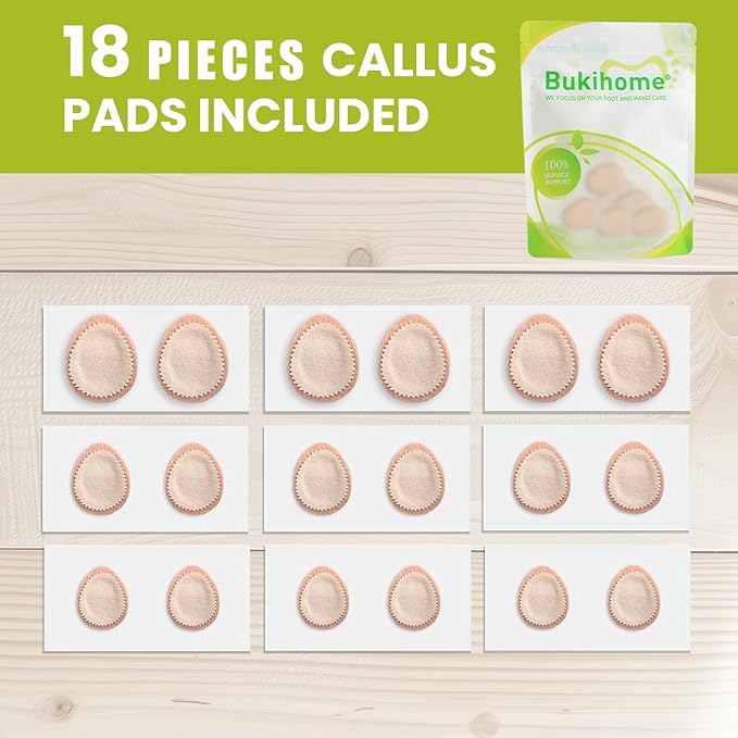 Bukihome Extra Thick Callus Remover,Felt Callus Pads,Protect Calluses from Rubbing on Shoes，Reduce Foot and Heel Pain，Self-Stick Pedi Cushions，Pack of 18,Multi-Size