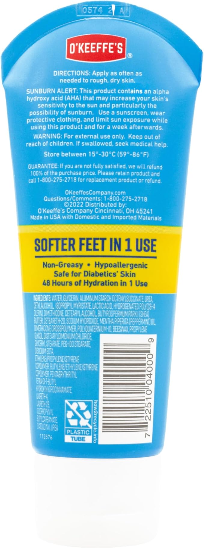 O'Keeffe's for Healthy Feet Intense Renewal Cream with Urea & Alpha Hydroxy Acid - 3 oz Tube - Chemically Exfoliates and Softens Extremely Callused, Dry Feet (Pack of 2)