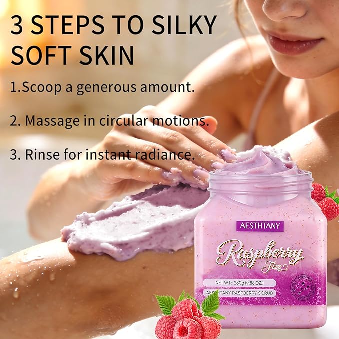 Turmeric Body Scrub &Avocado Face & Body ScrubMoisturizing and Exfoliating Body, Face, Hand, Foot Scrub,Deep Cleansing 350ml (280g, raspberry)