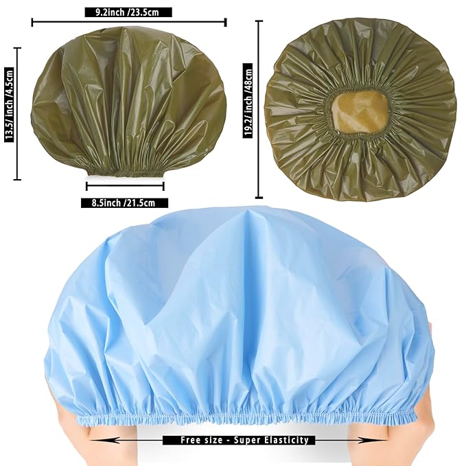 Jumbo Size Shower Cap 2 PCS Waterproof Shower Caps for Women, Extra Large Shower Cap, Reusable Super Large Bath Caps Hair Cap for Long Thick Curly Hair, Locs, Twist Braids - Blue+Green
