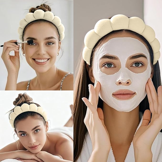 Spa Headbands for Washing Face Makeup Skin Care Women Bubble Facial Beauty Headbands Puffy Shower Towel Band Hairband