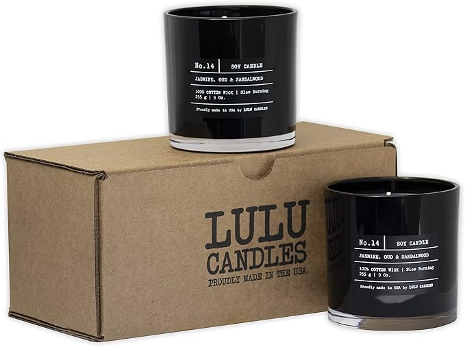 Lulu Candles | Jasmine, Oud & Sandalwood | Luxury Scented Soy Jar Candle | Hand Poured in The USA | Highly Scented & Long Lasting (9 Oz. 2 Pack)