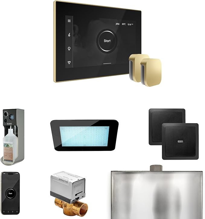 Mr Steam XDream Max Steam Shower Ctrl Pkg w/iSteamX Control and Steamhead in Black Satin Brass