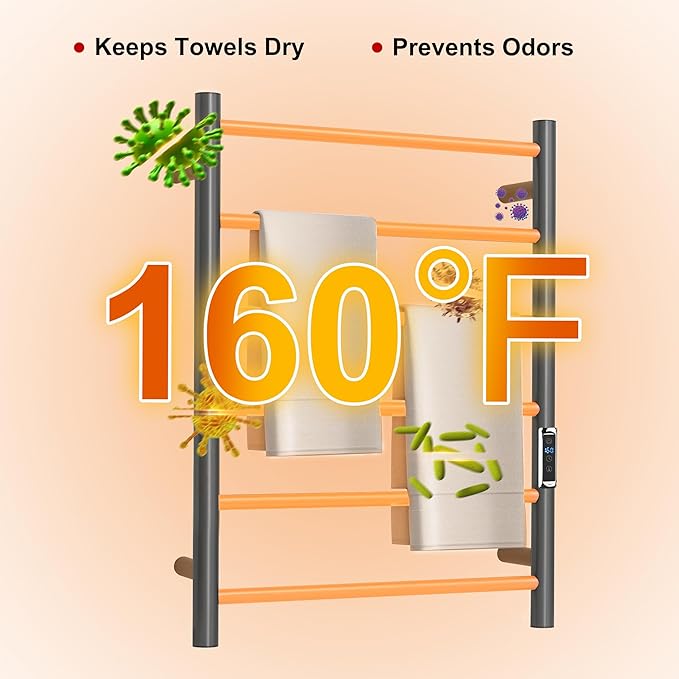 Heated Towel Racks for Bathroom, Wall Mounted Electric Towel Warmer Racks with Timer & Temperature Control, 6 Bar Stainless Steel Towel Heater for Bathroom, Gunmetal Grey, Plug-in