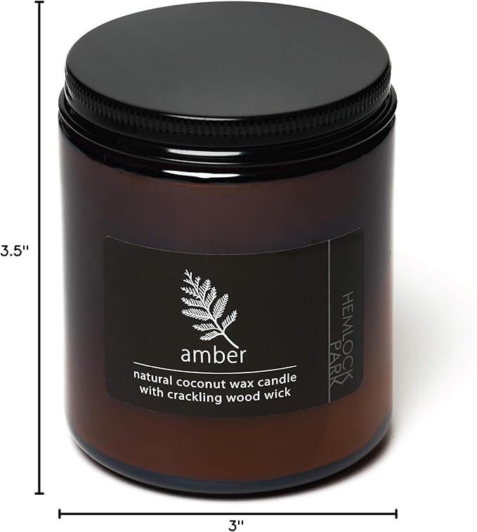 Hemlock Park Amber Apothecary Hand-Poured Scented Candle | Crackling Wood Wick, Botanical Fragrance & Coconut Wax | Up to 60 Hour Burn Time | 8 oz