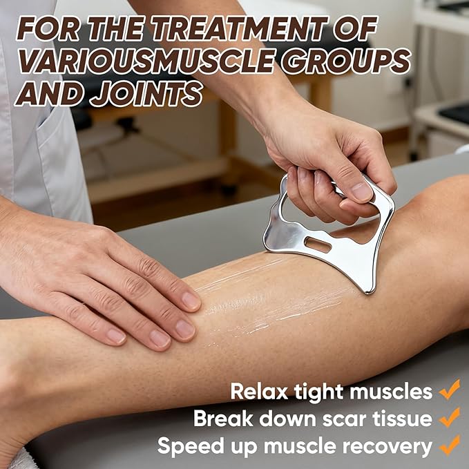 tonchean Gua Sha Scraping Massage Tool Set, 6-Piece Muscle Scraper IASTM Tool Set Stainless Steel Myofascial Release Tool Deep Tissue Massage Tool Set for Reduce Arms, Legs, Back, Shoulder Muscle Pain