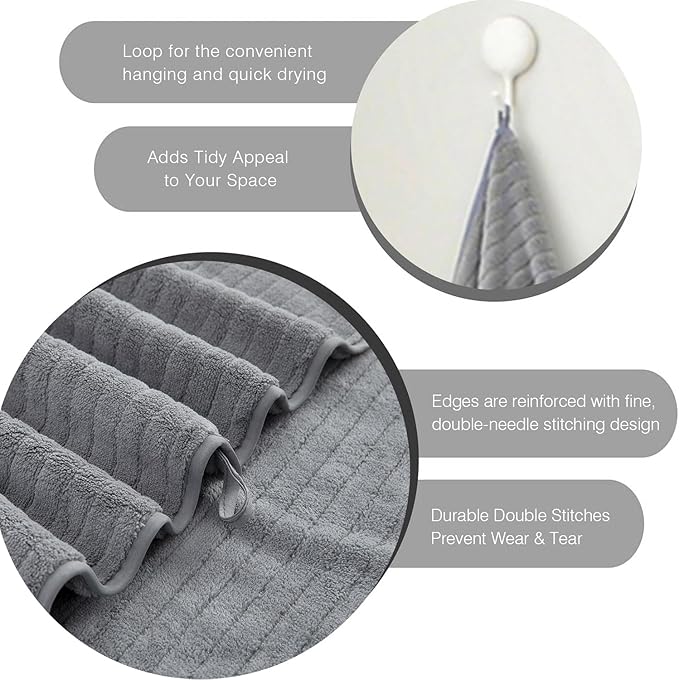 Hailea Grey Hand Towels Set 16x31 Inches,Soft Microfibers Bathroom Towel Set 2 Pack,Highly Absorbent Quick Dry Luxury Towel Hotel Spa Gym Hand Towel Collection for Bathroom