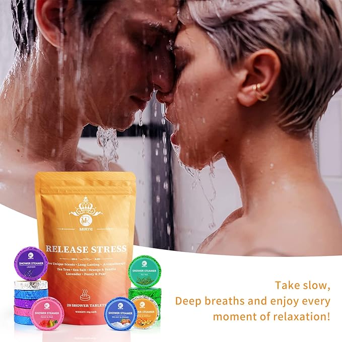MR MIRYE Shower Steamers Aromatherapy, Valentine's Day Gifts for Women and Men, 20-Pack Organic Shower Bombs with Essential Oil, Tea Tree, Orange & Vanilla, Sea Salt, Lavender, Peony & Pear