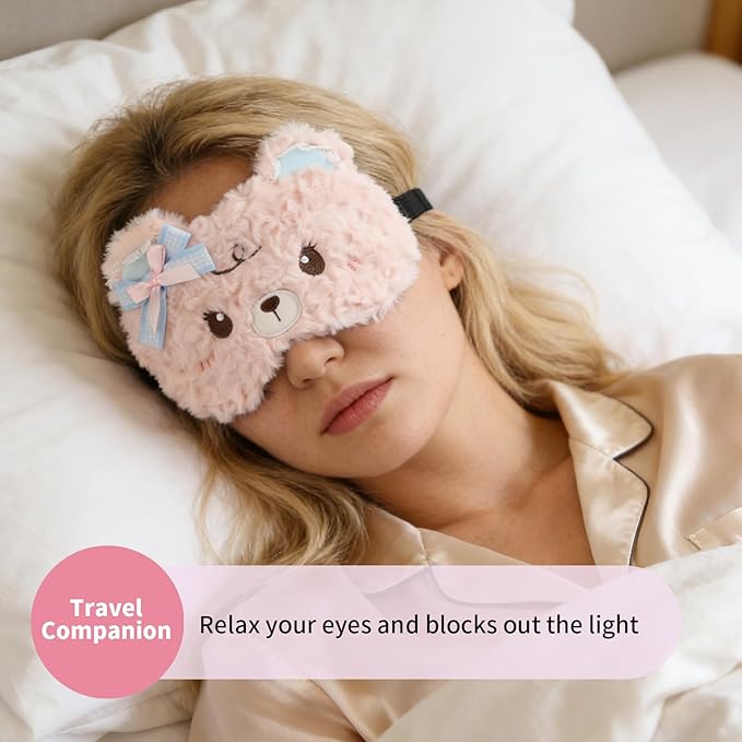 PERFECTSIGHT Sleep Eye Masks, Cute Sleep Eye Cover Lightweight Adjustable Eyeshade Mask Cover for Women Men Sleep Travel Nap, Lace Bear