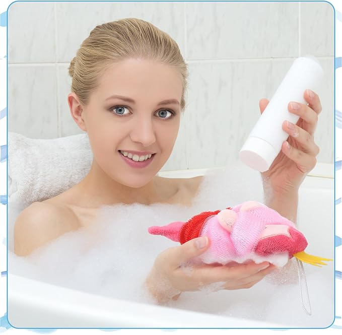Tatuo 4 Pcs Animal Bath Loofahs Kids Body Loofah Cartoon Shower Cute Bath Sponge Pouf Body Scrubbers Mesh Sponge for Toddler Children Boys Girls Shower Baby Washing Exfoliating (Girls)