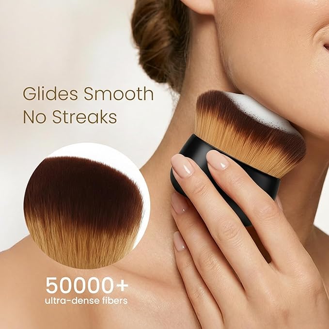 Streak-Free Kabuki Self Tanner Brush, Large Body Makeup Brush,Soft Dense Body Brus h for Self Tanner, Vegan Tanning Brush for Self Tan, Even Coverage, Ideal for Mousse, Lotion & Bronzing Foam, Black