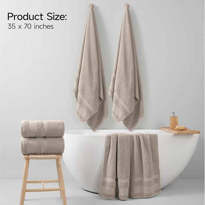 REDKISS 100% Cotton Bath Towels Set of 2, Extra Large Bath Sheets 35 X 70 Inches, 800G, Quick Dry, Ultra Soft & Super Absorbent Bathroom Towel Sets for Bathroom, Gym, Spa, Pool & Hotel, Camel