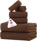 CASA COPENHAGEN EcoPop 6Pcs 100% Cotton Large Designer Towels Gift Set- Toffee, 550 GSM, 2Bath 2Hand 2Washcloths, Bath Towels for Bathroom Set for Women & Men