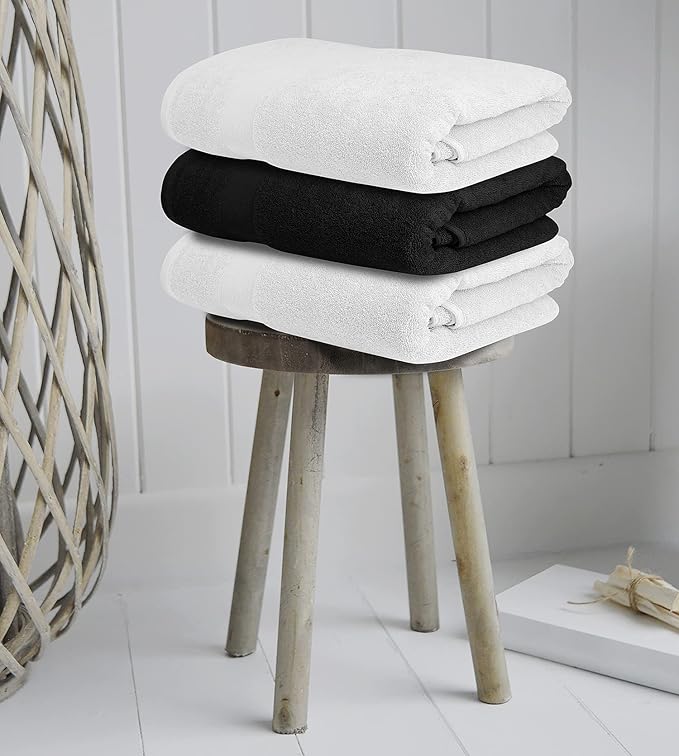 Softolle Luxury Bath Towels Set of 4 (27” x 54”) | Towels for Bathroom | Super Soft | Highly Absorbent Towels for Home, Spa, Gym (Black-White)