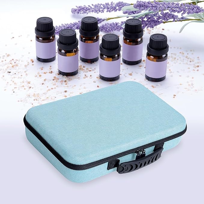 Essential Oils Carrying Case Holds 60 Grids for 1-3ML Roller Bottles 5ml, 10ml, 15ml Bottles Storage Organizer Bag Hard Shell EVA, Essential Oil Bag with Detachable Sponge Pad Sky Blue