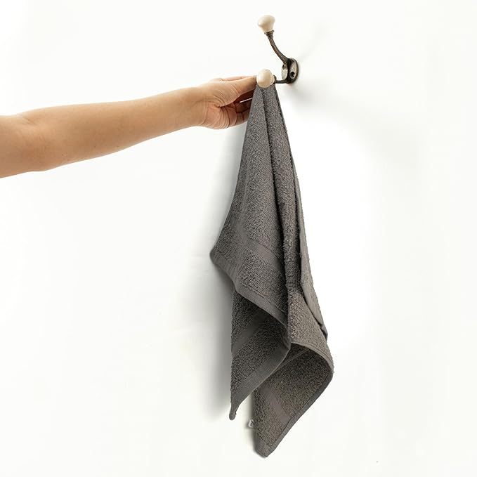 Basic Hand Towels 16x26 Inches – Pack of 12 – Grey Color – Soft and Absorbent Multipurpose Cotton Towels for Bathroom, Spa, Gym, Salon, Hotel, and Everyday Use