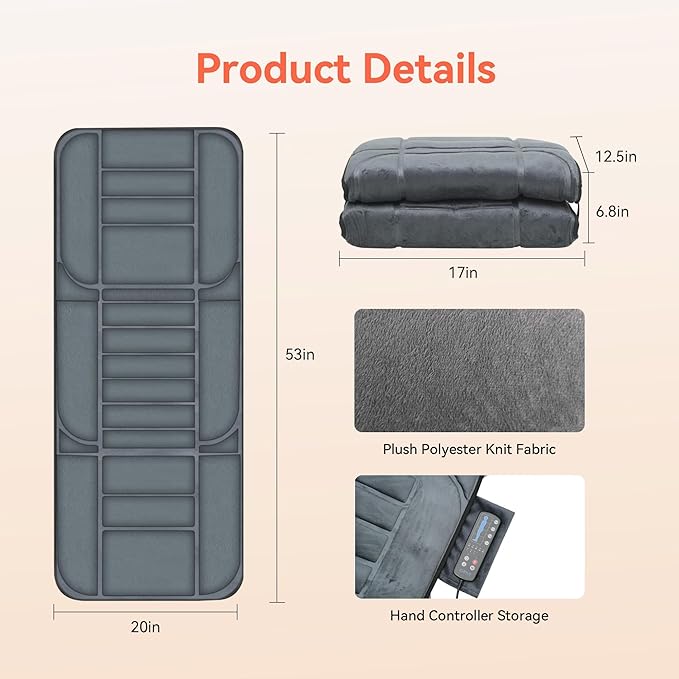 CuPiLo Massager Pad with Heat, Gifts for Women Men, Massage Mat Back Pain Relief, Back Massager with Heat for Lumbar, Leg, Long 53"