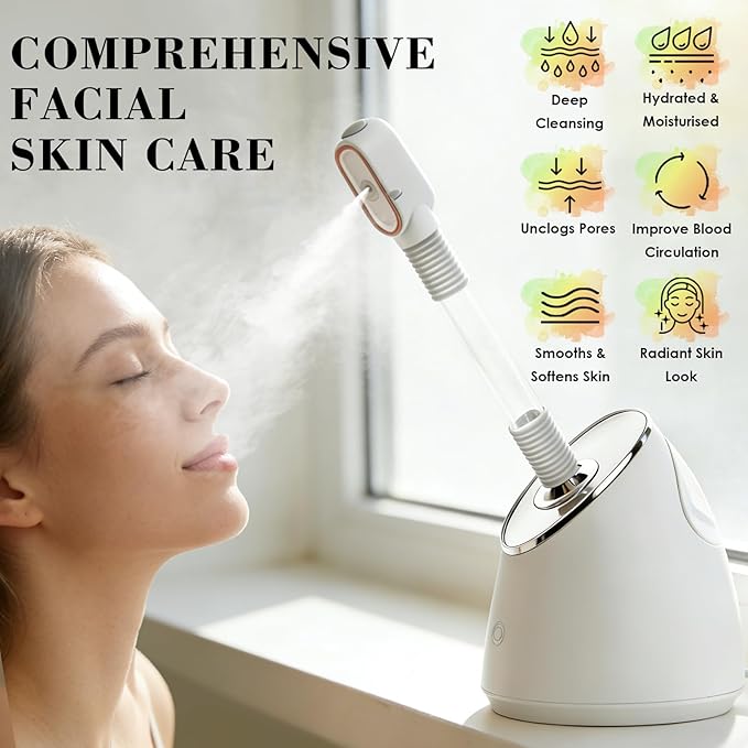 Pjordo Facial Steamer Spa Kit, Nano Ionic Face Steamer for Deep Cleaning Unclogs Pores, Warm Mist Humidifier Steamer for Face Home Sauna SPA, Self Care Gifts for Women