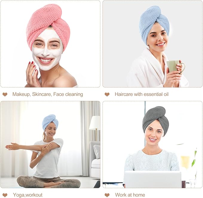 OEAGO Microfiber Hair Towel for Women: Gifts for Teen Girls Kids Girlfriends Wife Stocking Stuffers for Women Drying Wrap Towels for Curly Hair Head Accessories 3 Pacs Anti Frizz