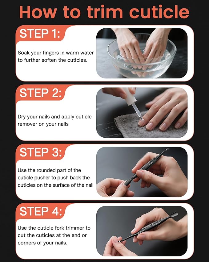 BEZOX Cuticle Trimmer - Elegant Precision Cuticles Pusher & Fork, Dual-Ended Stainless Steel Nail Care Tool for Exquisite Manicures and Pedicures - Black